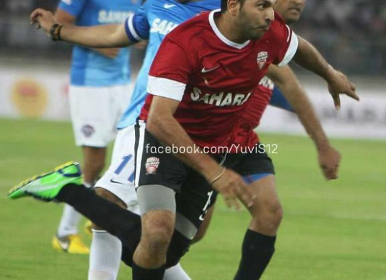Yuvraj Singh in action, playing football for a change