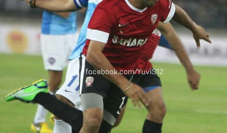 Yuvraj Singh in action, playing football for a change