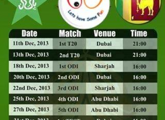 Schedule of Sri Lanka - Pakistan December series