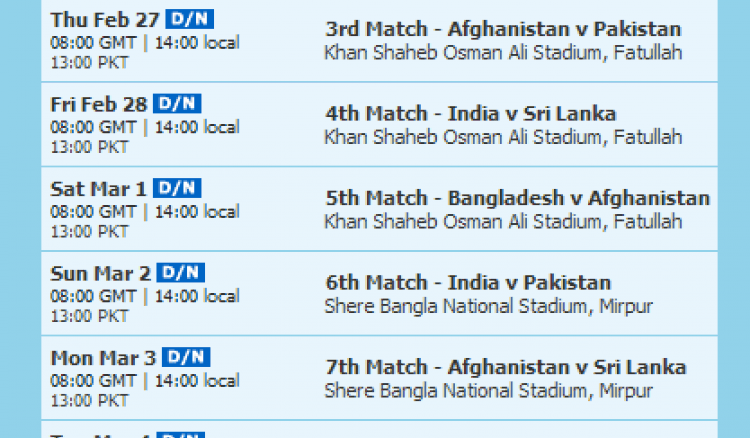 Asia Cup 2014 Schedule