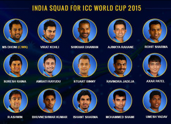 India announces 15 Member squad for World Cup 2015