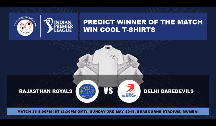 Predict Winner of The IPL 2015 36th match - Rajasthan Royals VS Delhi Daredevils
